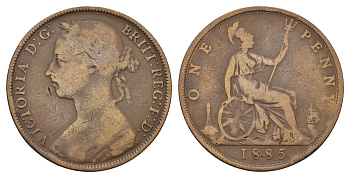 Великобритания 1 пенни 1885 Виктория (1837-1901) KM 755, Spink 3954 бронза 4692-642