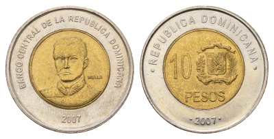 Доминиканская Республика (Доминикана) 10 песо 2007 KM 106 биметалл UNC 4693-113