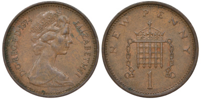 Великобритания 1 пенни 1974 Елизавета II (1952-2022) KM 915, Spink 4237 (B1) бронза 4596-438