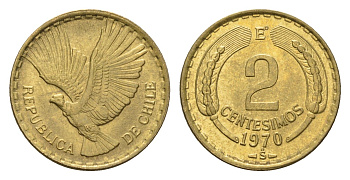 Чили 2 сентесимо 1970 KM 193 алюминиевая бронза UNC 4689-125