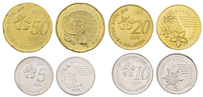 Малайзия набор из 4 монет (5, 10, 20 и 50 сенов) 2013 KM 201, 202, 203 и 204 UNC 4678-153-156
