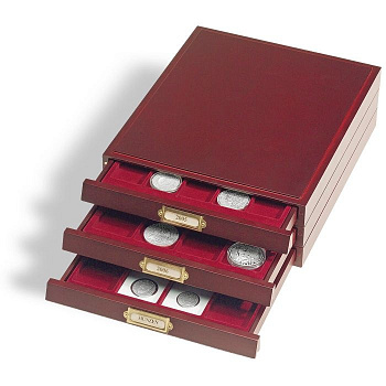 Монетный бокс LIGNUM на 20 ячеек с отделкой под красное дерево. Leuchtturm. 327219