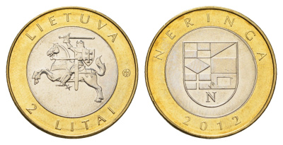 Литва 2 лита 2012 Курорты Литвы - Неринга KM 185.1 биметалл UNC 4695-444