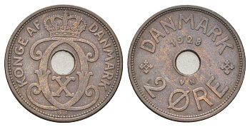 Дания 2 эре 1928 N, Кристиан X (1912-1947) KM 827 бронза 4701-722