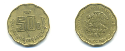 Мексика 50 сентаво 2007 KM 549 алюминиевая бронза 176-1224