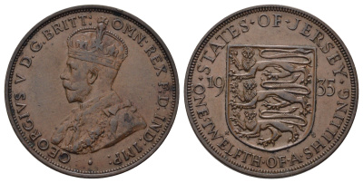 Джерси 1/12 шиллинга 1935 Георг V (1910-1936) KM 16 бронза 4512-512