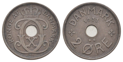 Дания 2 эре 1931 N, Кристиан X (1912-1947) KM 827 бронза 4701-813