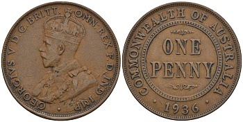 Австралия 1 пенни 1936 Георг V (1910-1936) KM 23 бронза 4112-732
