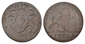 Бельгия инкузный брак - 5 сантимов 1833-1859 KM 5 медь 1525-1414