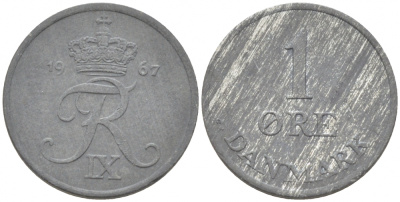 ДАНИЯ 1 ЭРЕ 1967 С; S, ФРЕДЕРИК IX (1947-1972) KM 839.2 цинк 3955-512