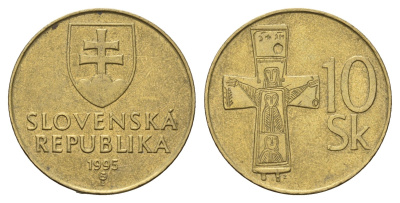 Словакия 10 крон 1995 KM 11.1 латунь 4700-1221