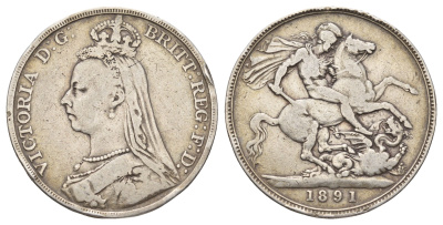 Великобритания 1 крона 1891 Виктория (1837-1901) KM 765, Spink 3921 серебро 413-4324