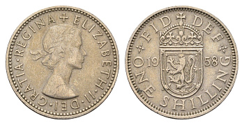 Великобритания 1 шиллинг 1958 Елизавета II (1952-2022), Шотландский герб KM 905, Spink 4148 медно-никель 4699-527