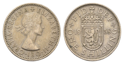 Великобритания 1 шиллинг 1958 Елизавета II (1952-2022), Шотландский герб KM 905, Spink 4148 медно-никель 4699-527