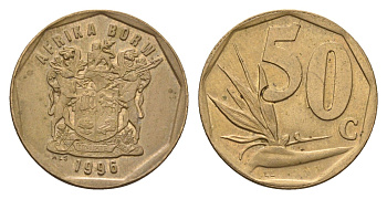 ЮАР 50 центов 1996 Зантедеския Эллиота (калла), герб KM 163 сталь плакированная бронзой 4694-948
