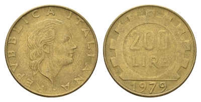 Италия 200 лир 1979 R, шестерня KM 105 алюминиевая бронза 4646-116