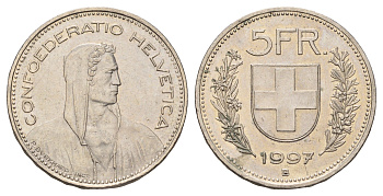 Швейцария 5 франков 1997 B KM 40a.4 медно-никель 4521-1134