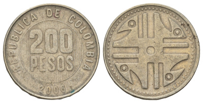 Колумбия 200 песо 2006 KM 287 медь цинк никель 4159-646