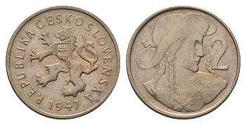 Чехословакия 2 кроны 1947 KM 23 медно-никель UNC 4678-641