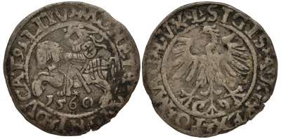 Польша 1/2 гроша 1560 Сигизмунд II Август (1544-1572), вес 0,91 гр. Gumowski 598 серебро 1516-1444