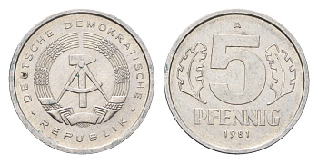 ГДР 5 пфеннигов 1981 A KM 9.2 алюминий aUNC 4685-1066