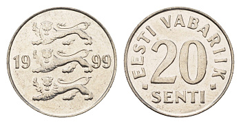 Эстония 20 сентов 1999 KM 23a сталь плакированная никелем 4689-731