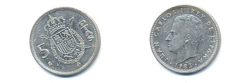 Испания 5 песет 1983 Хуан Карлос I (1975-2014) KM 823 медно-никель 54-1921