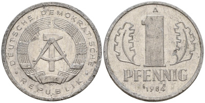 ГДР 1 пфенниг 1984 A KM 8.2 алюминий 188-933