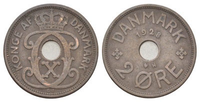 Дания 2 эре 1928 N, Кристиан X (1912-1947) KM 827 бронза 4701-657