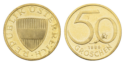 Австрия 50 грошей 1980 KM 2885 алюминиевая бронза PROOF 188-132