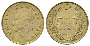 Турция 500 лир 1989 Кемаль Ататюрк KM 989 алюминиевая бронза 4699-1244