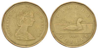 Канада 1 доллар 1987 Елизавета II (1952-2022), утка KM 157 никель плакированный алюминиевой бронзой 4688-424