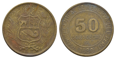 Перу 50 солей 1980 KM 273 алюминиевая бронза 4141-1234