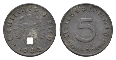 Германия 5 рейхспфеннигов 1940 B KM 100, J.370 цинк 4697-744