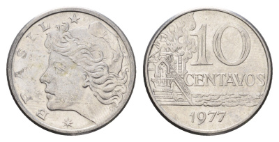 Бразилия 10 сентаво 1977 KM 578.1a нержавеющая сталь UNC 4686-652