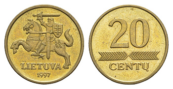 Литва 20 центов (сентов) 1997 KM 107 никель латунь UNC 4633-851