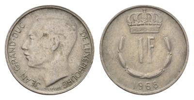 Люксембург 1 франк 1968 Герцог Жан (1964-1999) KM 55 медно-никель 4702-216