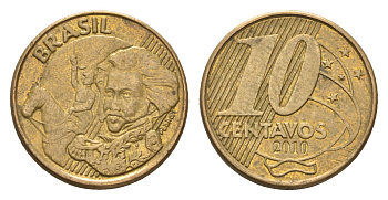 Бразилия 10 сентаво 2010  KM 649 сталь плакированная латунью 4689-111