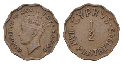 Кипр 1/2 пиастра 1945 KM 22a бронза 220-1052