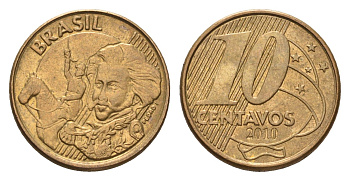 Бразилия 10 сентаво 2010 KM 649 сталь плакированная латунью 4686-756