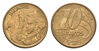 Бразилия 10 сентаво 2010 KM 649 сталь плакированная латунью 4686-756