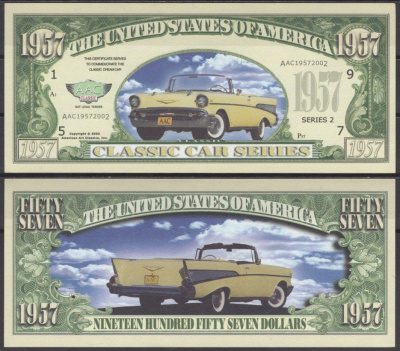 США 1957 доллара 1957 серия классических автомобилей - Chevrolet Bel Air 1957 бумага UNC (пресс) 7197-14-3