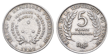 Бурунди 5 франков 1968 KM 16 алюминий 4678-932