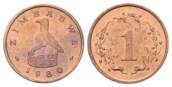 Зимбабве 1 цент 1980 птица-идол KM 1 бронза UNC 4697-1049