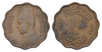 Египет 10 миллим 1943 KM 361 бронза 4513-254