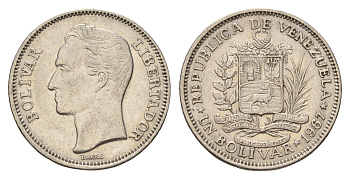 Венесуэла 1 боливар 1967 Симон Боливар, год-тип Y 42 никель 4132-734