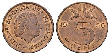 Нидерланды 5 центов 1966 KM 181 бронза UNC 4121-1154
