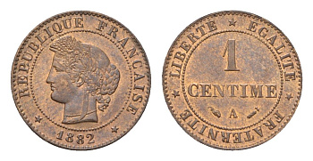 Франция 1 сантим 1882 A KM 826 бронза UNC 1529-1435