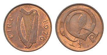 Ирландия 1/2 пенни 1976 мифологическая птица лира KM 19 бронза aUNC 4690-257