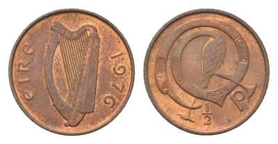Ирландия 1/2 пенни 1976 мифологическая птица лира KM 19 бронза aUNC 4690-257